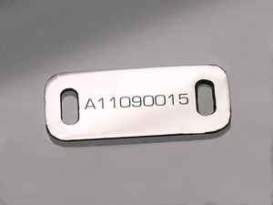 Reverse of the tantalum tag with registered serial number