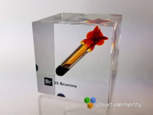 Bromine Liquid 50mm Acrylic Cube 99.9% Pure - Unique piece