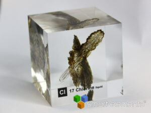 Captured Explosion - Acrylic Cube Chlorine (liquified) Cl - 50mm