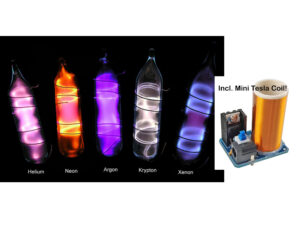 Noble gases complete set in ampoules premium version + Mini Tesla coil