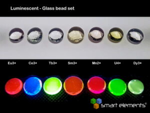 Element collection of luminescent doped optical glass beads - 7 pcs. + free 3W 365nm UV LED - Lamp