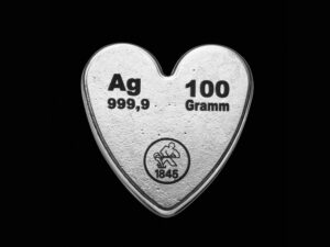 Silver heart 100 g. 99.99% pure silver