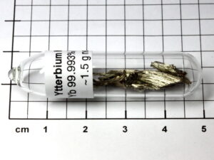 Crystalline distilled Ytterbium metal in ampoule under argon