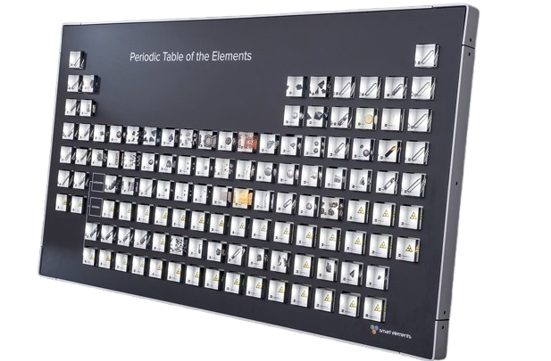 Premium periodic table display in dark illumination